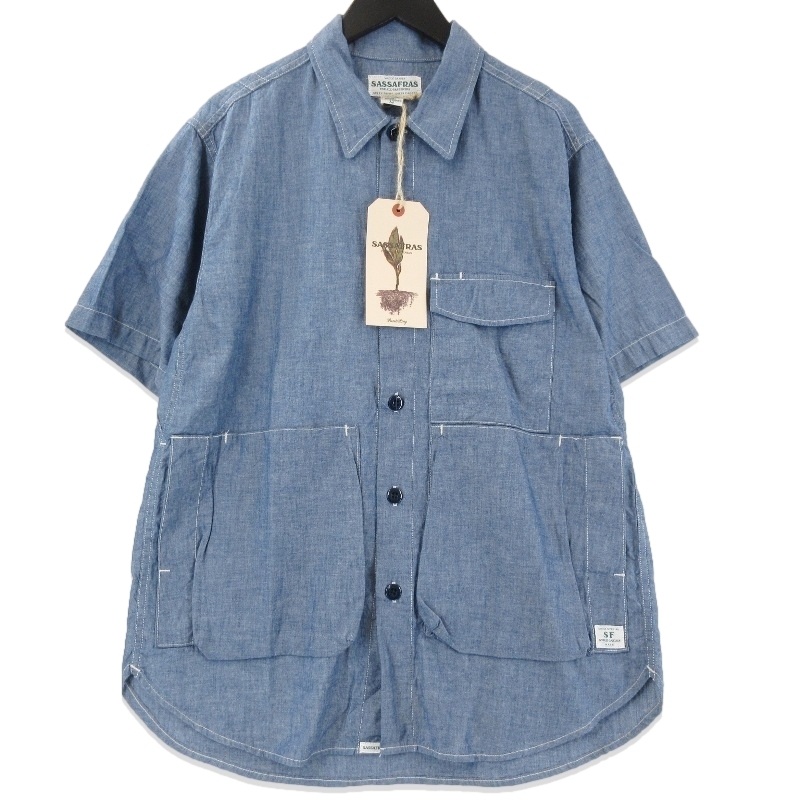 未使用 SASSAFRAS ササフラス ディグスクルー ハーフ 半袖シャツ SF-221941 Digs Crew Half 1/2 5oz ブルー M タグ付き 71013195拍卖