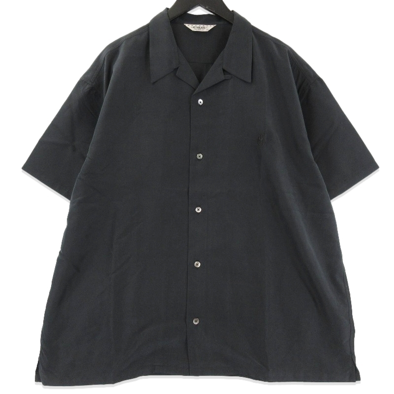 美品 CALEE キャリー 半袖シャツ CL-25SS061 SILKY TOUCH CAL NT LOGO EMBROIDERY SH オープンカラーシャツ ブラック 黒 XL 71013174拍卖