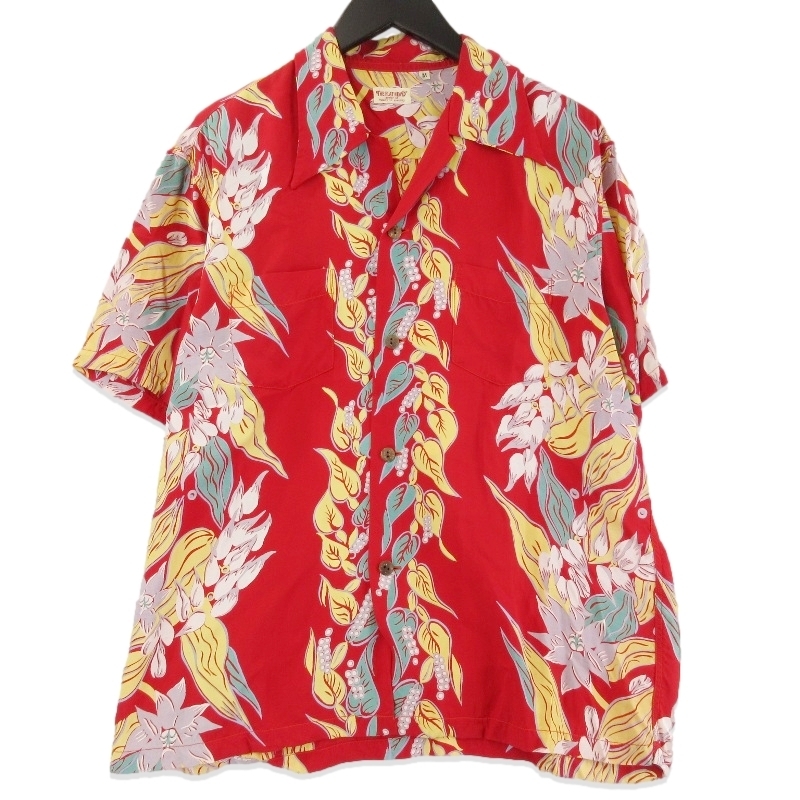 THE FLAT HEAD フラットヘッド 半袖アロハシャツ HS-02 花柄 ハワイアンシャツ 開襟 オープンカラー レッド M 71013197拍卖