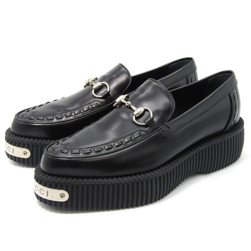 美品 GUCCI グッチ 6 ホースビットクリーパー ローファー 797095 2024AW Horsebit Creeper Loafer 厚底 イタリア製 ブラック 黒 35004673拍卖