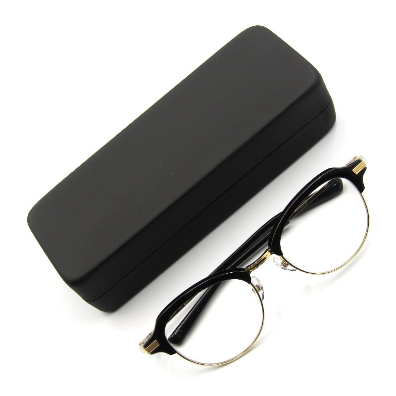 999.9 フォーナインズ メガネフレーム M-162 日本製 ボストン ブロウ コンビ ミックス 9001 ブラック/ゴールド 61003547拍卖