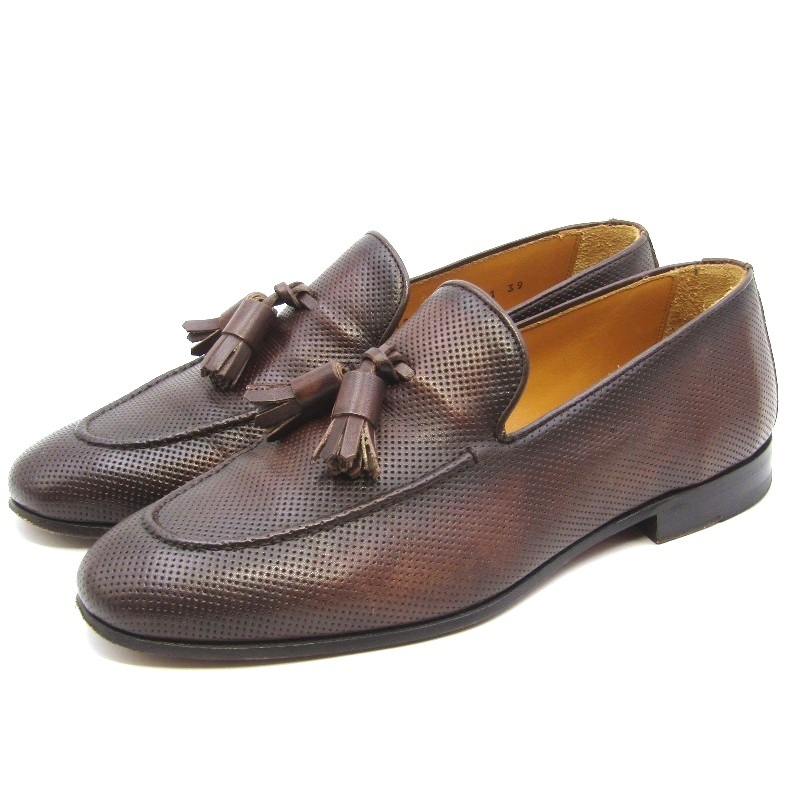 CALCE カルセ 39 タッセルローファー X1231 HARRY パンチング レザー 牛革 ホールカット CASTADO モカ縫い スペイン製 ブラウン 35004706拍卖