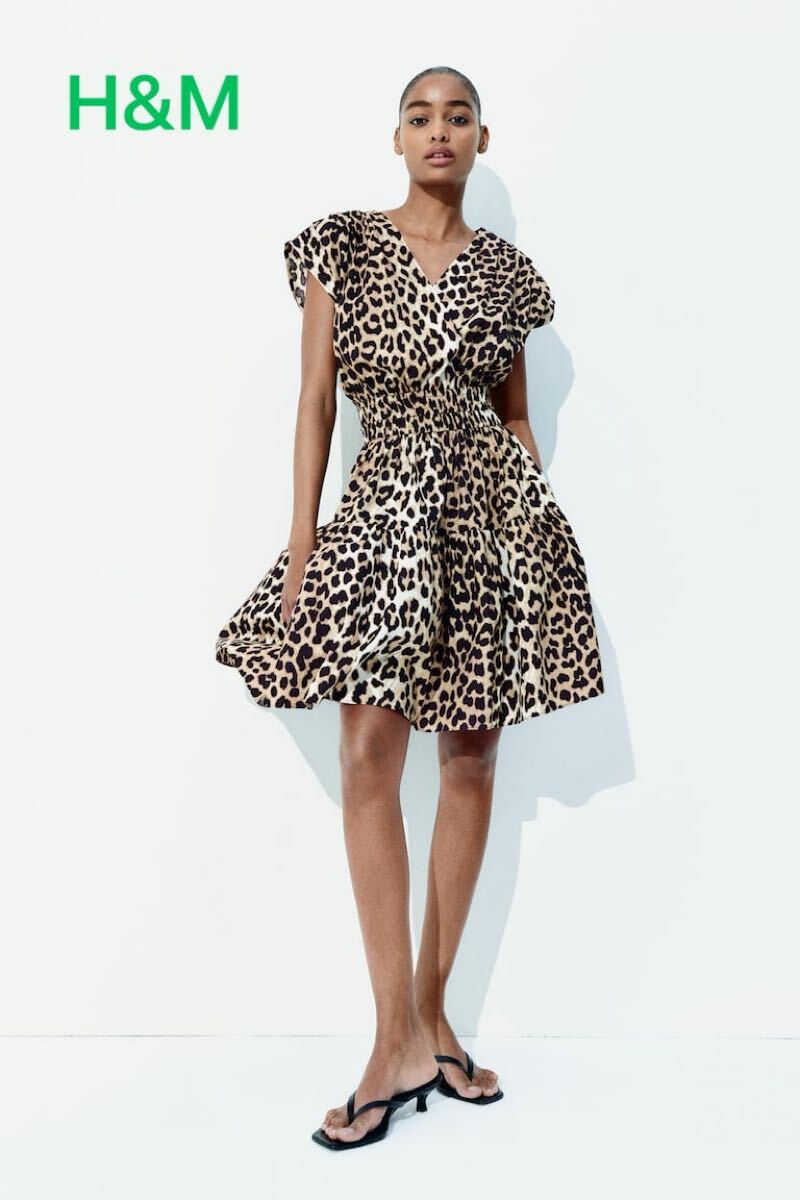 sale!新品タグ付☆H&Mエイチアンドエム☆豹柄コットンワンピースL拍卖
