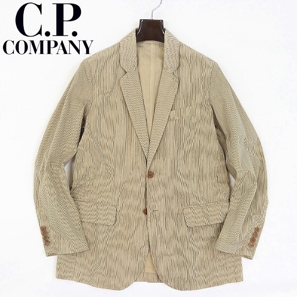 【HA18】◆C.P. COMPANY シーピーカンパニー ストライプ柄 コットン 2釦 ジャケット ベージュ×ブラック 46拍卖