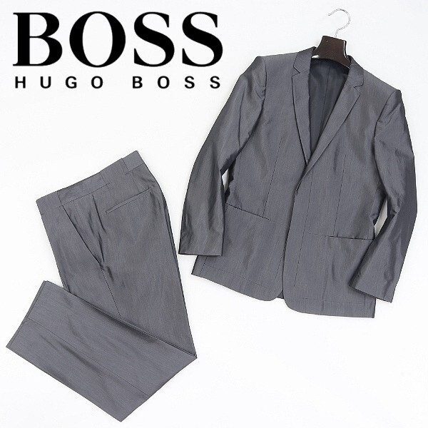 【HA16】◆HUGO BOSS ヒューゴボス シルク混 コットン 2釦 スーツ セットアップ グレー 44拍卖