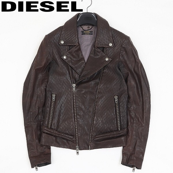 【HA10】◆DIESEL ディーゼル ラムレザー 羊革 ダブル ライダース ジャケット ダークブラウン S拍卖