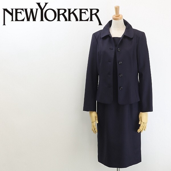 【HA30】◆NEWYORKER ニューヨーカー シルク混 ジャケット& 半袖 ワンピース アンサンブル セットアップ 紺 ネイビー 9AR拍卖