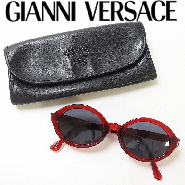 【HA74】◆GIANNI VERSACE ジャンニ ヴェルサーチ プラスチックフレーム ロゴ サングラス 赤 レッド×ネイビー拍卖