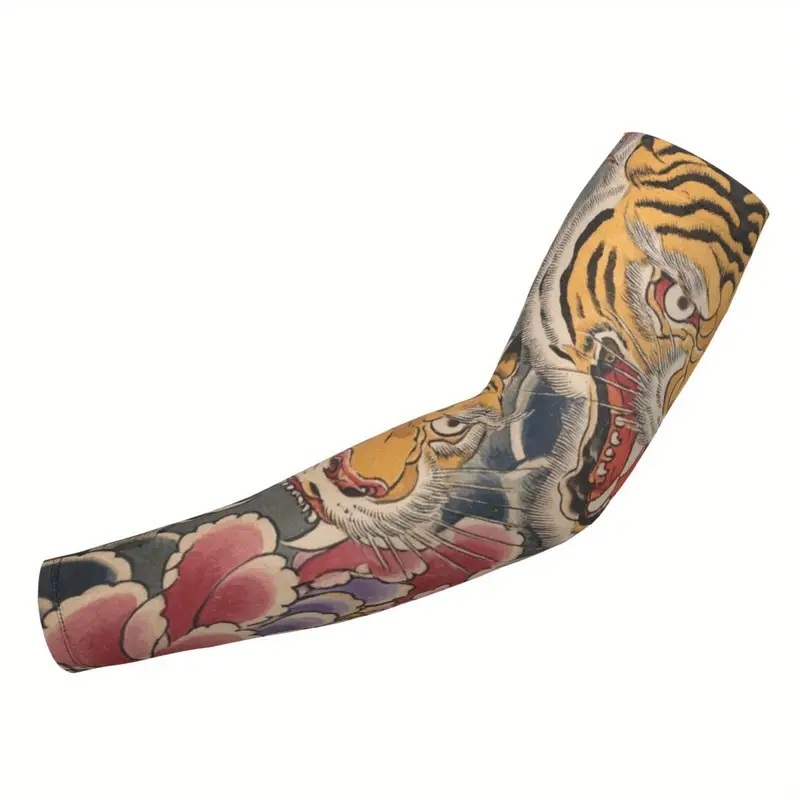 タトゥーアームカバー 和柄 虎 1枚 和風 紫外線をブロック 厚手ニットタイプ 腕 フルカバー UV対策 男女兼用 タイガー トラ とら拍卖