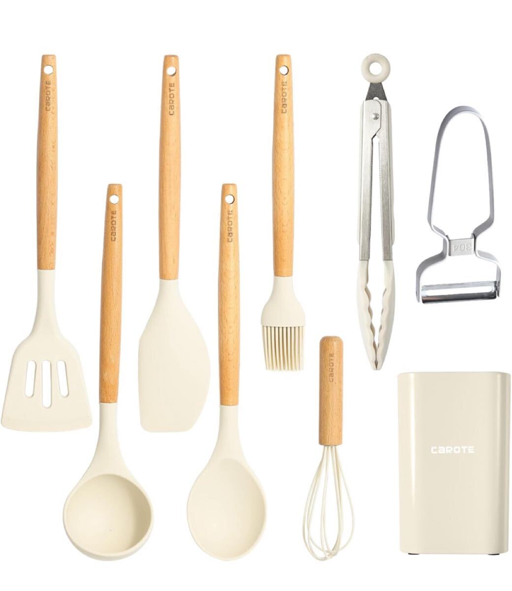 CAROTE カローテ キッチンツールセット9本 シリコン製 調理器具セット フライ返し おたま トング 泡立て器 へら ハケ拍卖