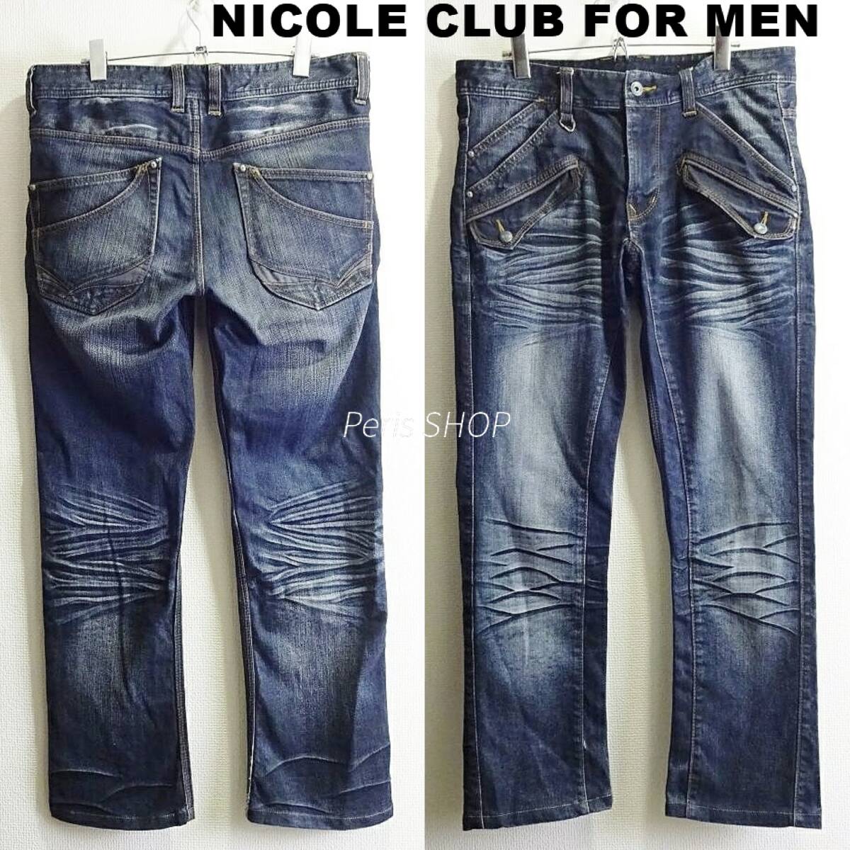 即決★ 送料無★ ニコルクラブフォーメン シューカットデニムパンツ W88cm ストレッチ 濃紺 NICOLE CLUB FOR MEN J187拍卖