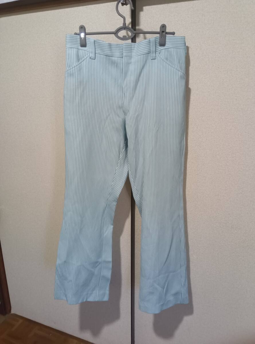 W93相当★メーカー不明◆スラックス◆青系ストライプ◆USA古着拍卖
