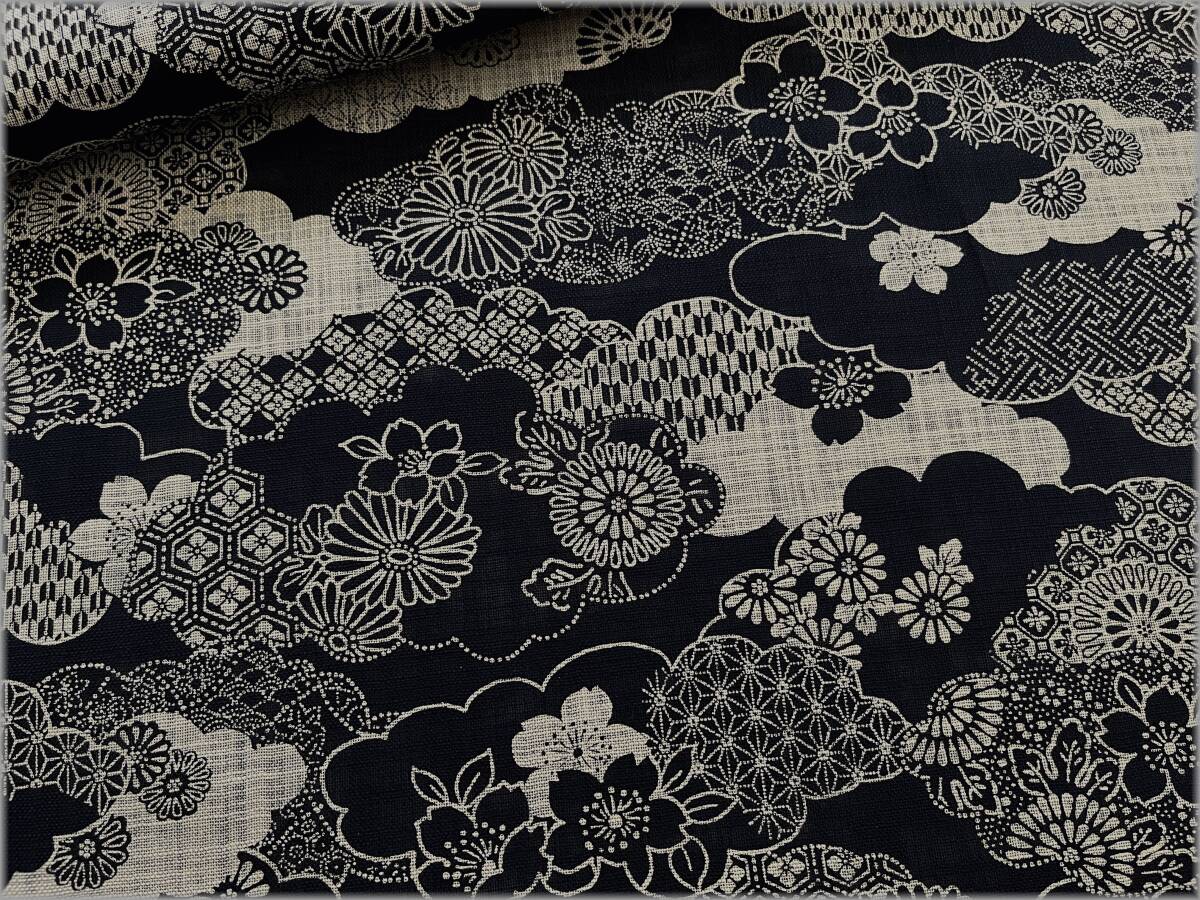 mets★5m*クモトリ*ムラ糸クロス*dark navy*和モダン*生地布地B1拍卖