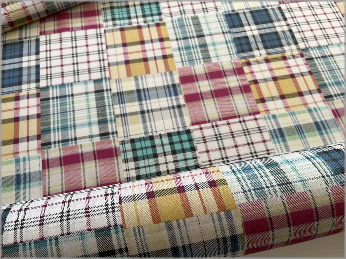 mets★5m*40フランス綾*パッチ柄チェック*pink*コットン生地1A拍卖