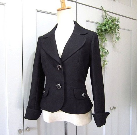 美品 レストローズ LESTROSE ジャケット ペプラム アンティーク調ボタン 表記2(M相当) 黒 秋冬拍卖