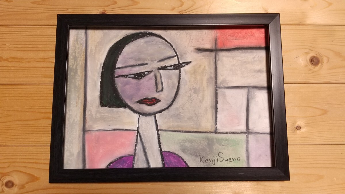 【虚しい女】手描き 肉筆 クレヨン画 絵画 A4サイズ 810,Crayon painting, oil pastel painting, original art拍卖