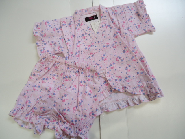 【KCM】jhk-86■新品未使用■【Barbie】子供 甚平 サイズ:95 女の子 フリル付き ピンク拍卖