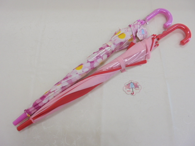 【KCM】JHKZ-17-2s★未使用・保管品★キッズ 子供用 『傘』 2本セット 50cm(対応身長115~125cm) ピンク系 透明窓 ジャンプ式拍卖