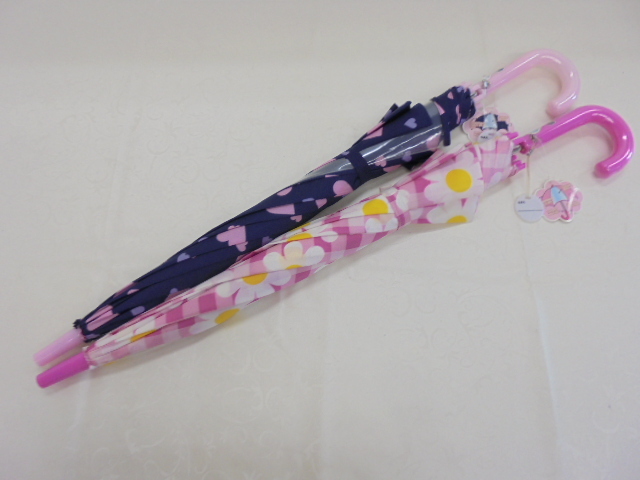 【KCM】JHKZ-20-2s★未使用・保管品★キッズ 子供用 『傘』 2本セット 50cm(対応身長115~125cm) ピンク/ネイビー 透明窓 ジャンプ式拍卖