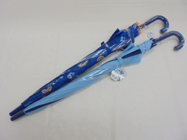 【KCM】JHKZ-22-2s★未使用・保管品★キッズ 子供用 『傘』 2本セット 55cm(対応身長125~135cm) ブルー系 透明窓 ジャンプ式拍卖