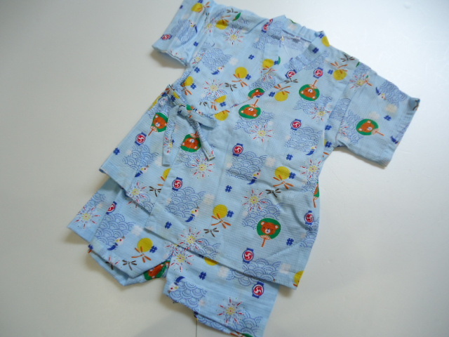 【KCM】jhk-97■新品未使用■子供 甚平 じんべい サイズ:90 男の子■うちわ/風鈴/花火拍卖