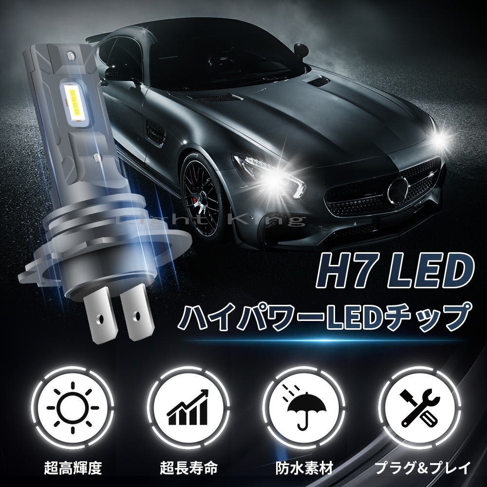 1年保証 毎日発送 ポン付 6000LM H7 LED 超小型 ファンレス ファンなし ヘッドライト 明るさ300%UP 左右2灯セット拍卖