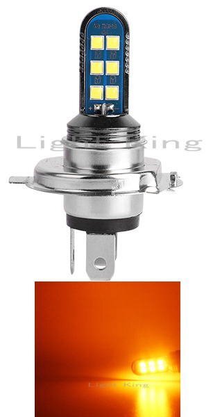 H4 Hi Lo アンバー色 ポン付 バイク 12LEDチップ ヘッドライト 明るさ300%UP 両面発光 ドラッグスター1100/ロイヤルスター/SRX250拍卖