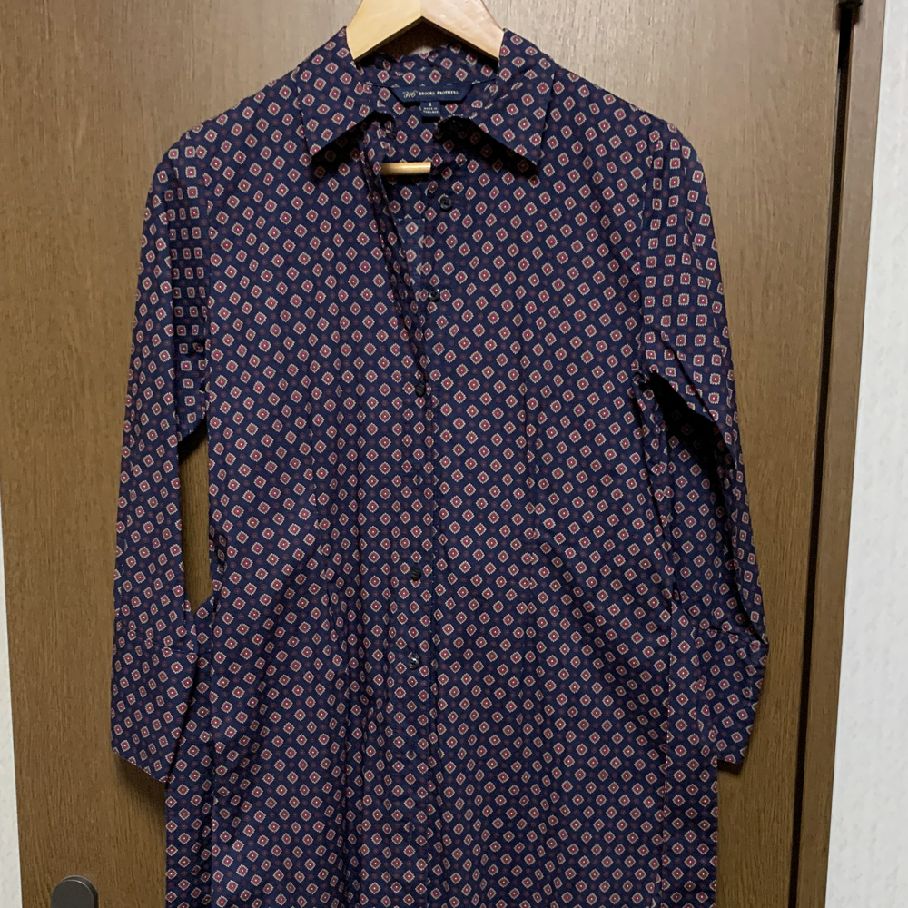 4【BROOKS BROTHERS|長袖ワンピース】ブルックスブラザーズ ネイビー 総柄 共布のベルト付拍卖
