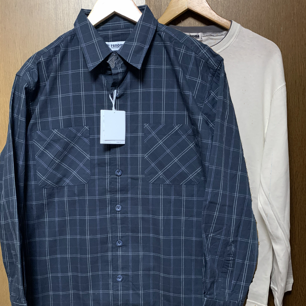 L【U.P RENOMA|薄手アウターセット】ユーピーレノマ ネイビー×オフホワイト アウター&ロンTセット 未使用拍卖