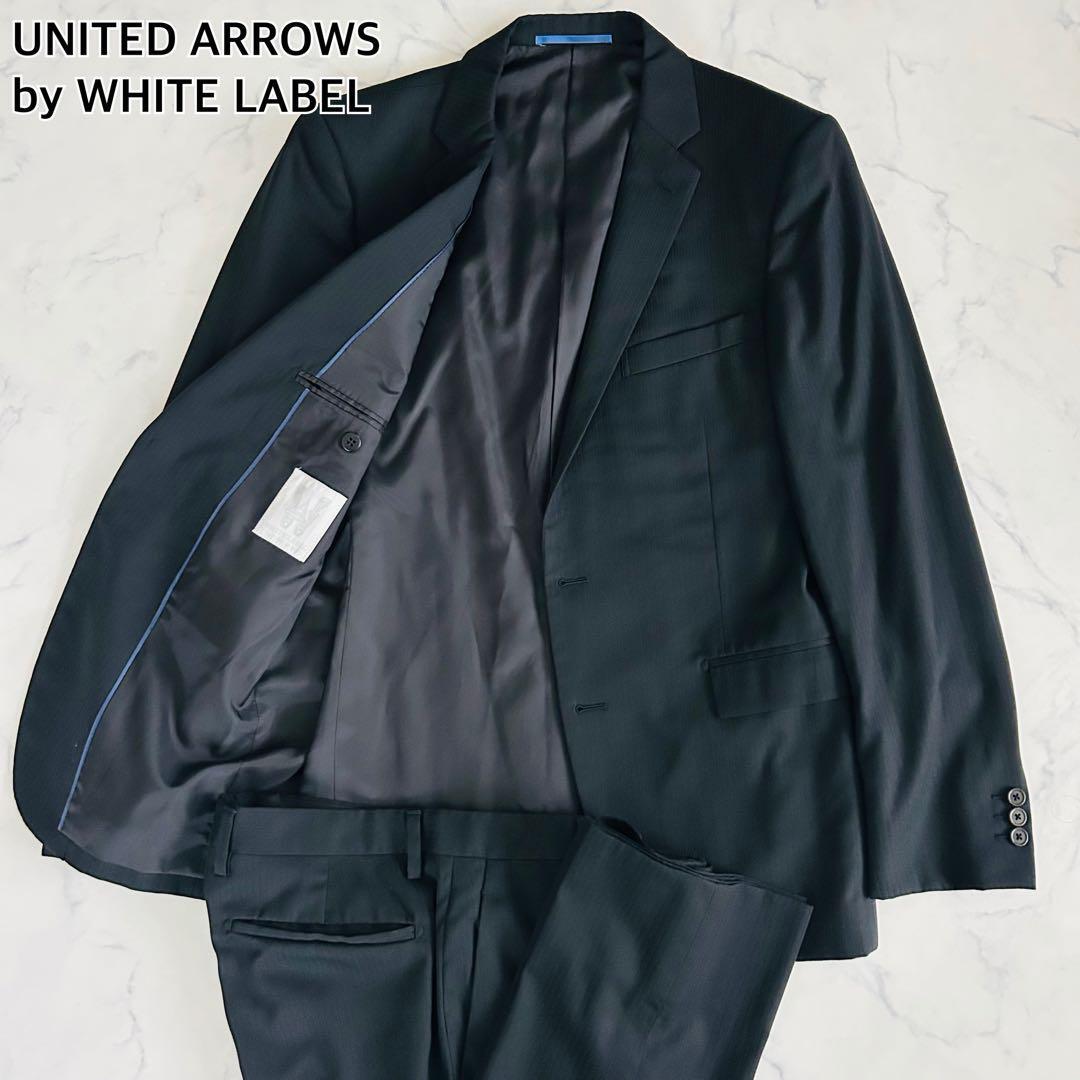 【美品】UNITEDARROWS WHITELABEL ユナイテッドアローズ ホワイトレーベル ストライプ スーツ セットアップ ブラック 黒 Lサイズ拍卖