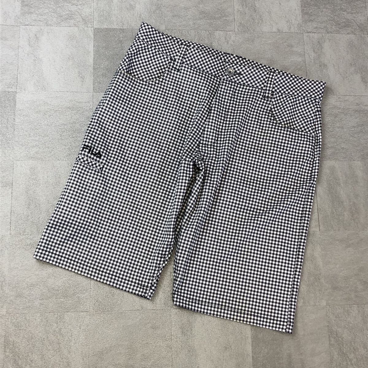 良品 FILA GOLF フィラゴルフ チェック柄 ハーフパンツ ショートパンツ ゴルフウェア ブラックホワイト サイズL 古着拍卖