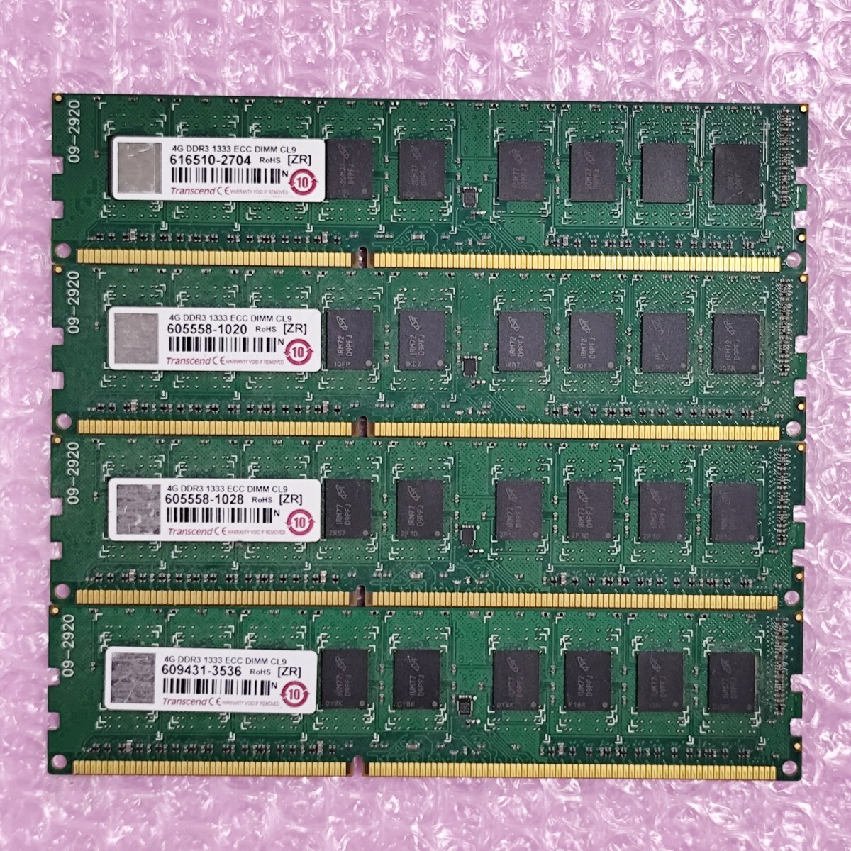 【ECC Unbuffered/動作確認済み】Transcend DDR3-1333 4GB×4枚 (計16GB) / PC3-10600E / デスクトップ用メモリ拍卖