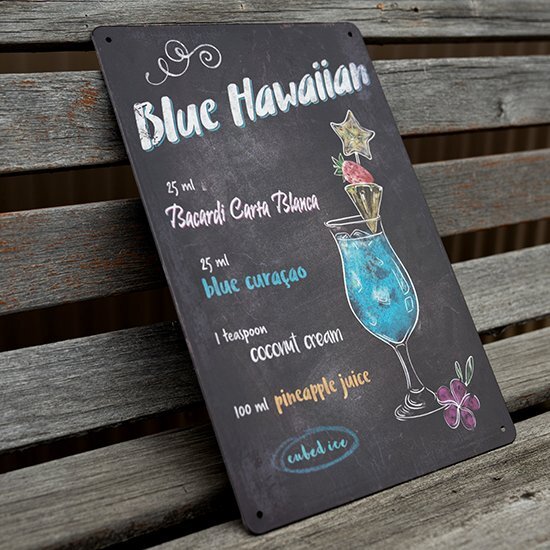 【ブリキ看板】ブルーハワイ Blue Hawaii カクテル BAR ガレージ レトロ風 インテリア 店舗 カフェ 壁飾り 20cm×30㎝(送料無料!)拍卖