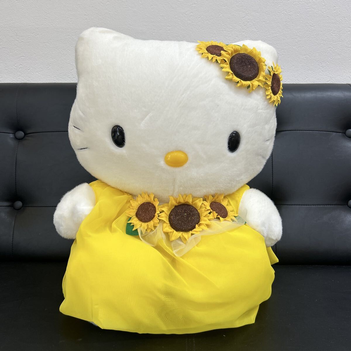 om/松 7e197 大きい 縦約40センチ ハローキティ ぬいぐるみ サンリオ キティちゃん キティ レトロ ドレス ひまわり拍卖