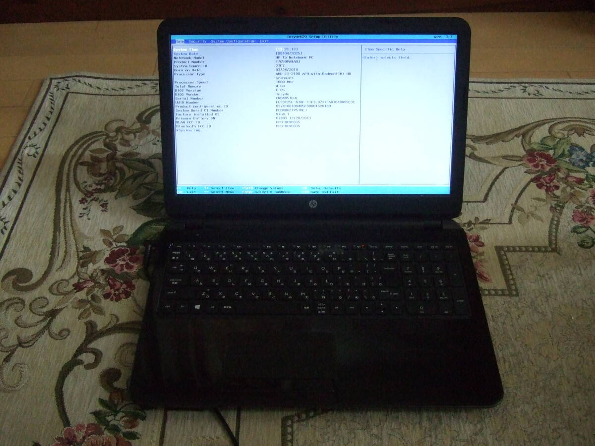 きれい HP 15-g007AU 15.6インチ 光沢液晶 AMD メモリ4GB ストレージ無 マウンタ有 BIOS起動 ジャンク扱い拍卖