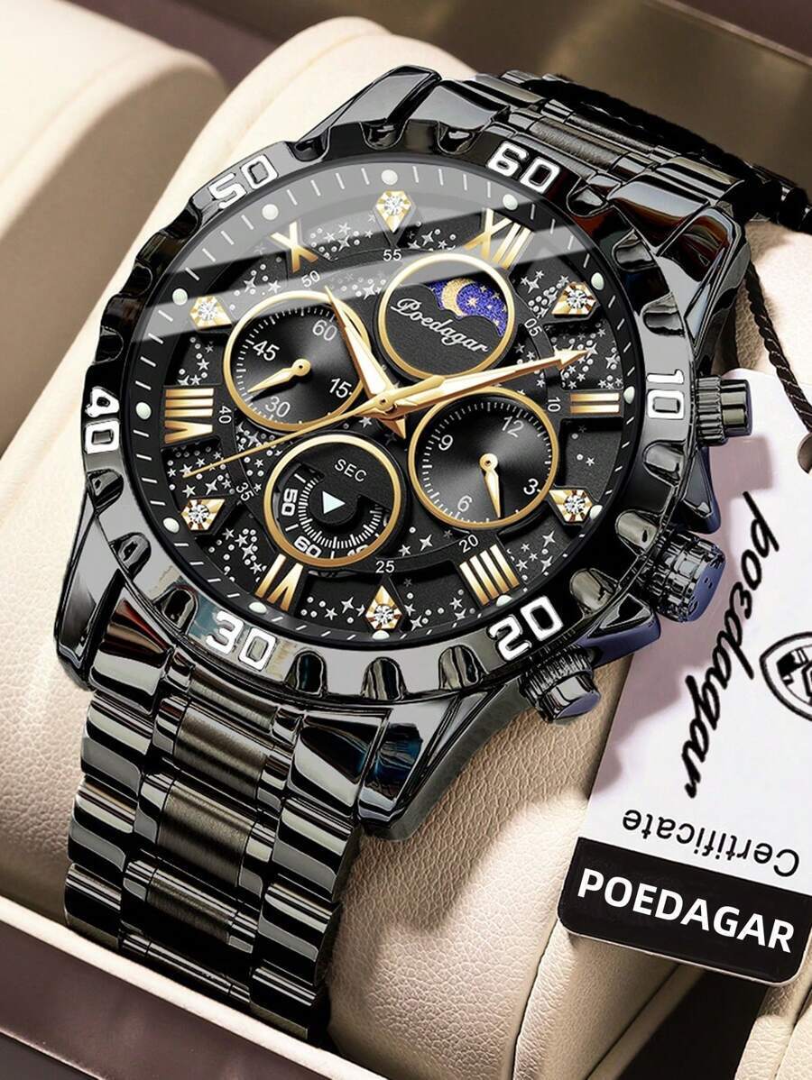 腕時計 メンズ クォーツ スポーツメンズウォッチ 防水クロノグラフ メンズ腕時計、蓄光 ステンレススチール製高級時計 男性用 クオ 拍卖