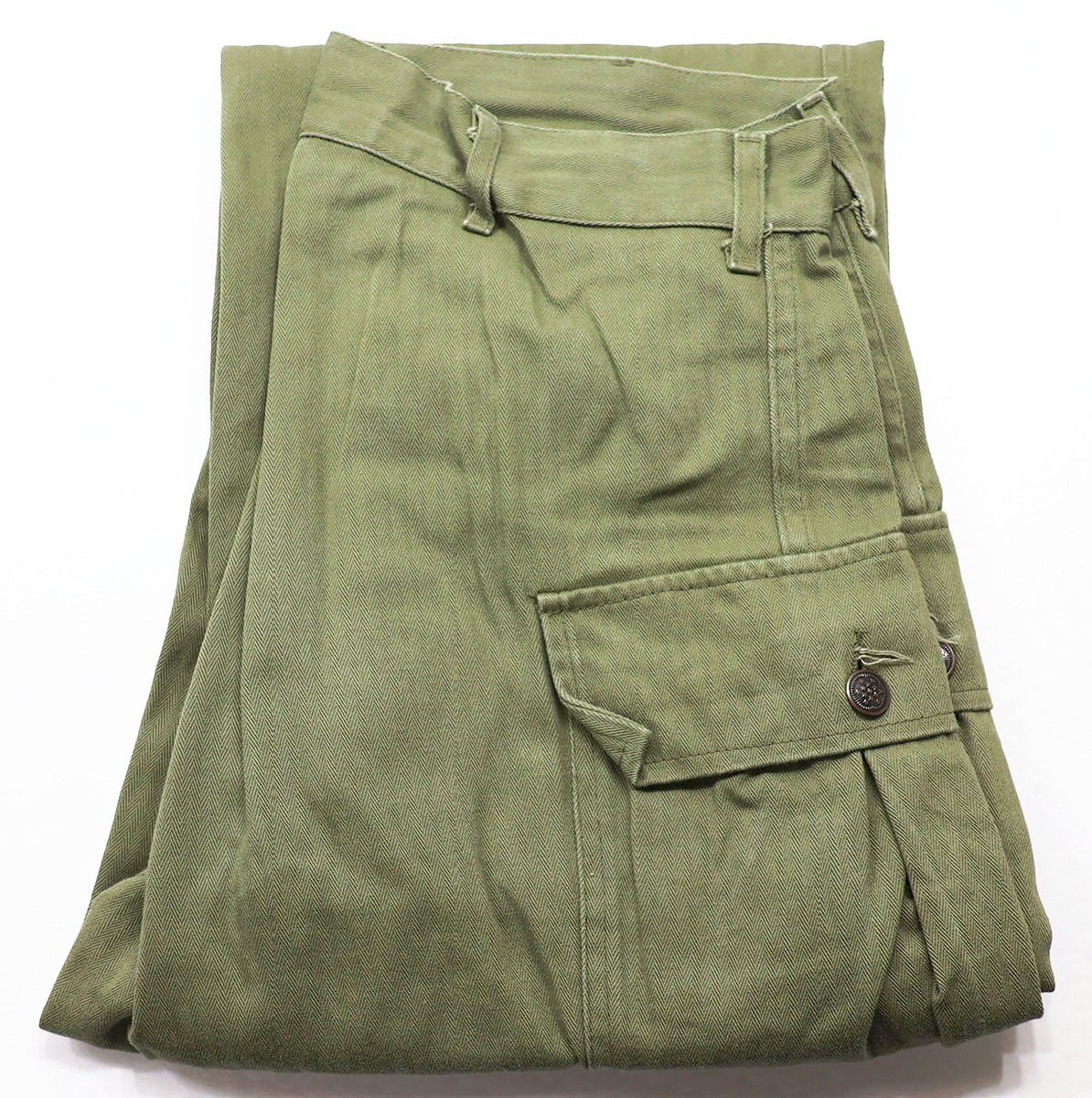 STURM (シュトルム) HERRINGBONE CARGO PANTS - 13 STAR BUTTON - / ヘリンボーン カーゴパンツ 13スターボタン オリーブ size S拍卖