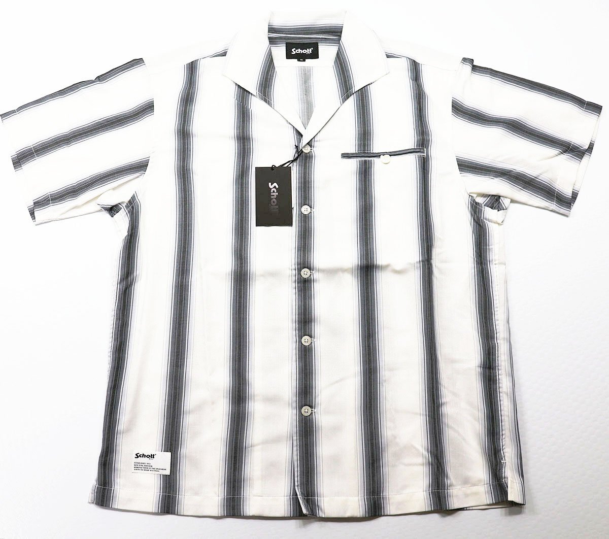 Schott (ショット) STRIPE SS SHIRT / ストライプ 半袖シャツ #782-5123014 未使用品 ホワイト size M / シャークカラー オープンシャツ拍卖
