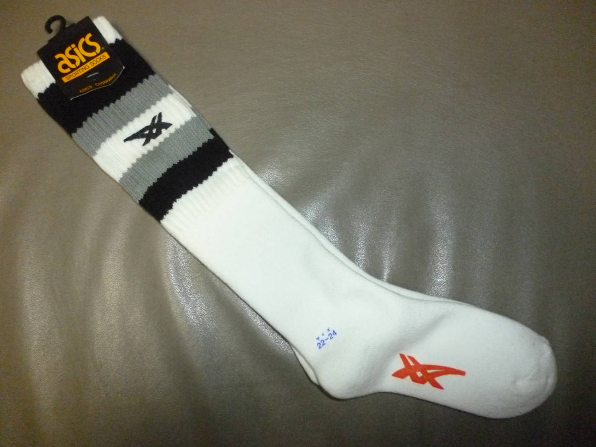 アシックス バスケ バレー ハイソックス 黒灰ライン バッソク 24cm TZS990拍卖