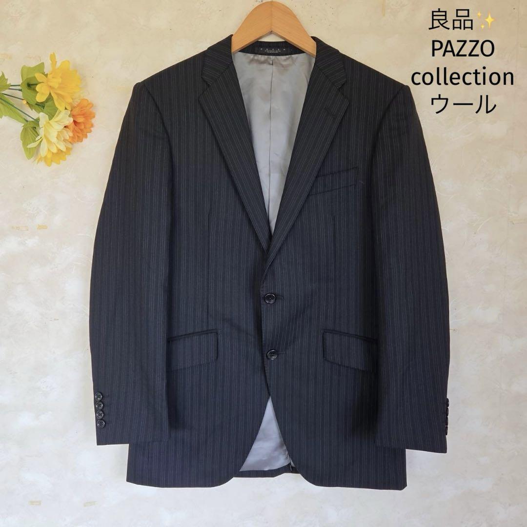 良品PAZZO collection ウール スーツジャケット 黒 ストライプ拍卖