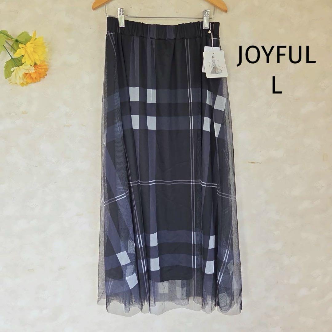 JOYFUL スカート L チェック柄 チュール 総ゴム ロング フレア拍卖