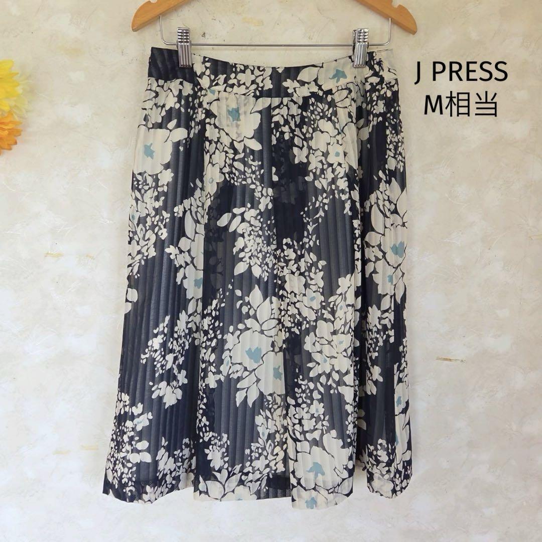 ジェイプレス オンワード樫山 プリーツスカート M相当 花柄 膝丈 良品拍卖