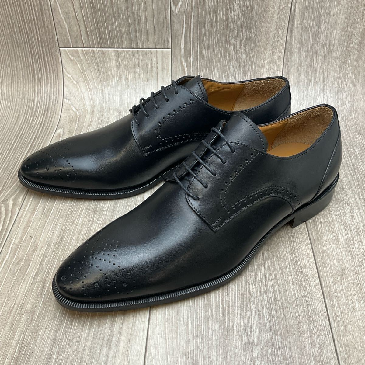 【アウトレット】Made in Italy◆外羽根プレーンビジネスシューズ◆サイズ43(26.5cm)◆ブラック◆紳士革靴イタリア製 黒拍卖