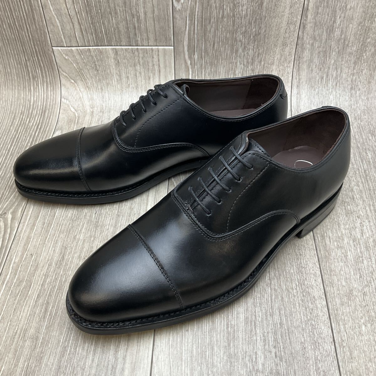 【アウトレット】内羽根ストレートチップ◆ブラック◆サイズ7.5(26.5cm)紳士革靴 グッドイヤー製法 ビジネスシューズ 牛革 黒 冠婚葬祭拍卖