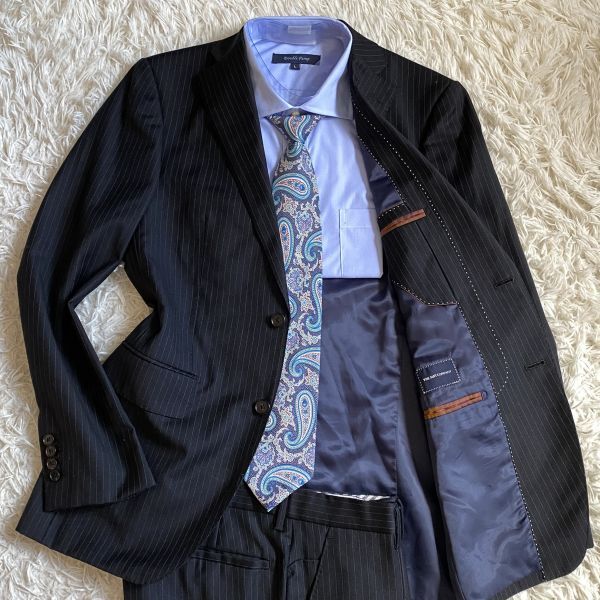 SUPER110‘S★SUIT COMPANY ×ALPE SOLIVO秋冬 総裏 本切羽 170cm-8Drop M相当 ダークネイビー セットアップ メンズ スーツカンパニー拍卖