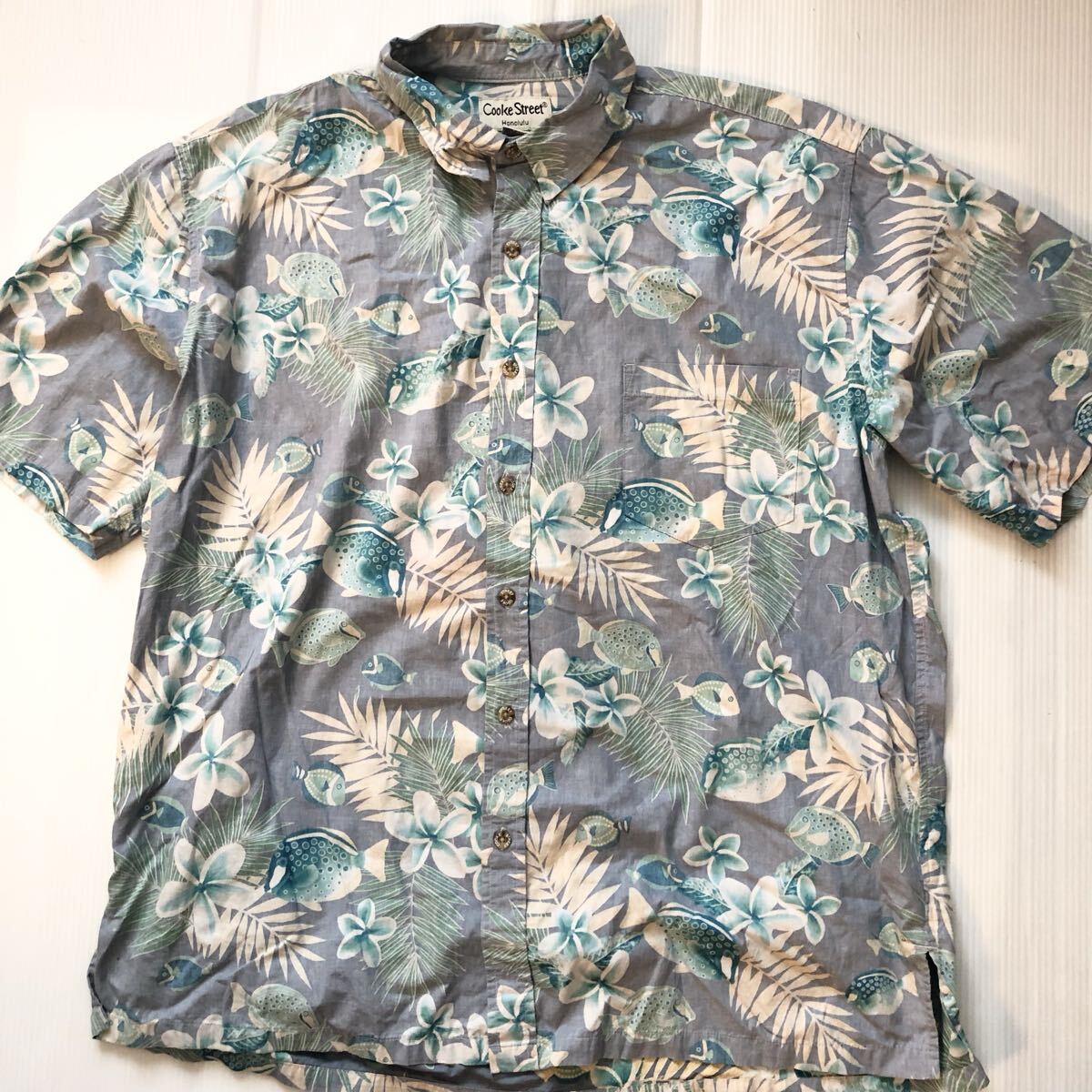 コークストリート Cooke Street 2XL 裏使い 花柄 リーフ柄 熱帯魚柄 ハワイアンシャツ アロハシャツ拍卖
