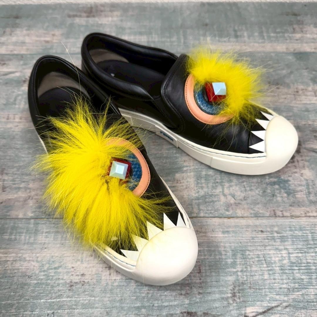 超美品 FENDI スリッポン 名作 モンスター ファー 36拍卖