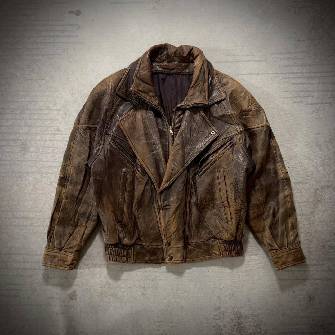 80's 90's vintage レザーJKT 短丈 ボンバーJKT L相当拍卖