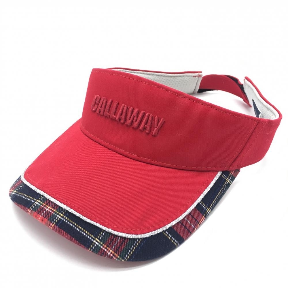 キャロウェイ サンバイザー レッド×ネイビー つば縁チェック 立体ロゴ刺しゅう FR ゴルフウェア Callaway拍卖