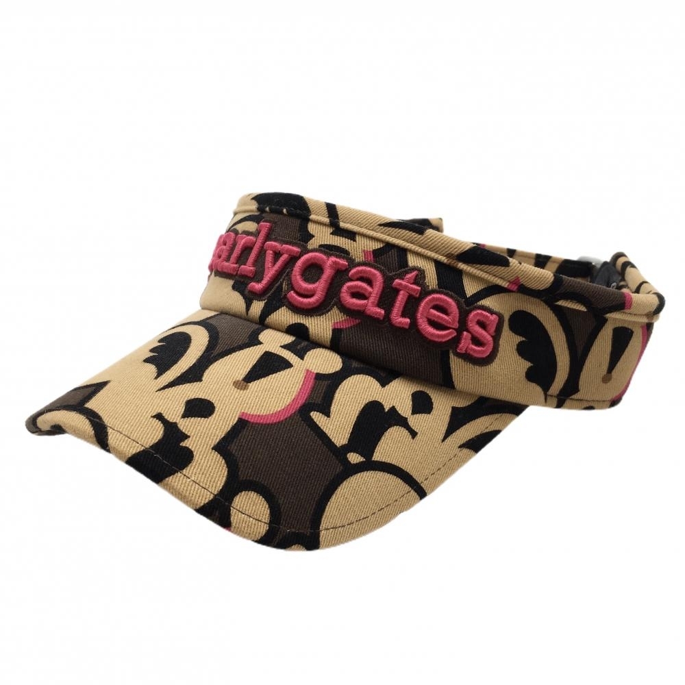 【美品】パーリーゲイツ サンバイザー ブラウン×ベージュ リス柄 FR ゴルフウェア PEARLY GATES拍卖